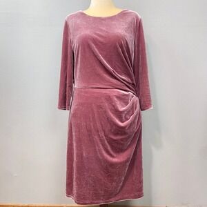 Eliza J Velvet Dress Size 14 Rose Pink Ruched Cocktail‎ Evening Party Stretch